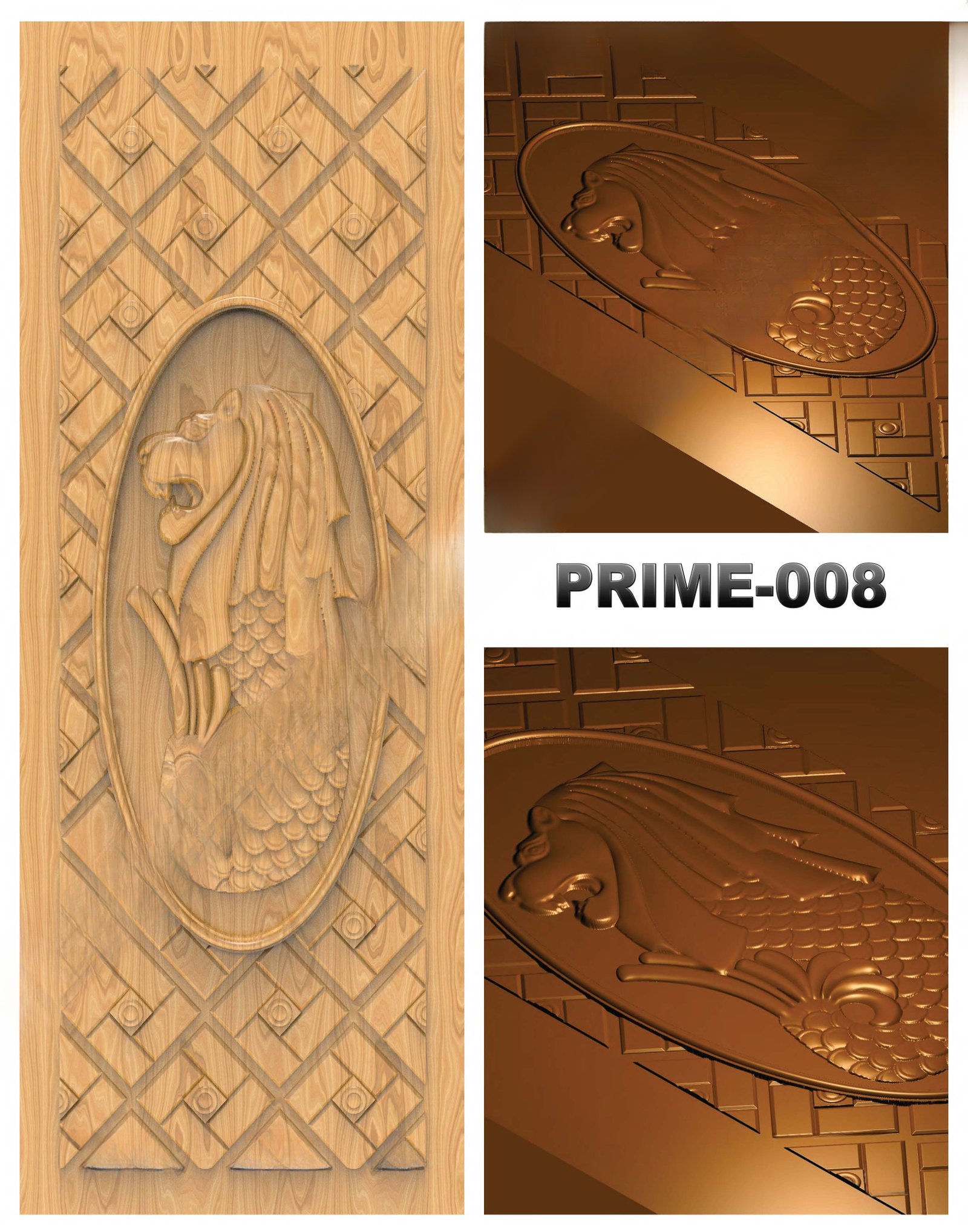 prime designs - PRIME-08 Merlion Motif Architectural Carved Door 3D Model